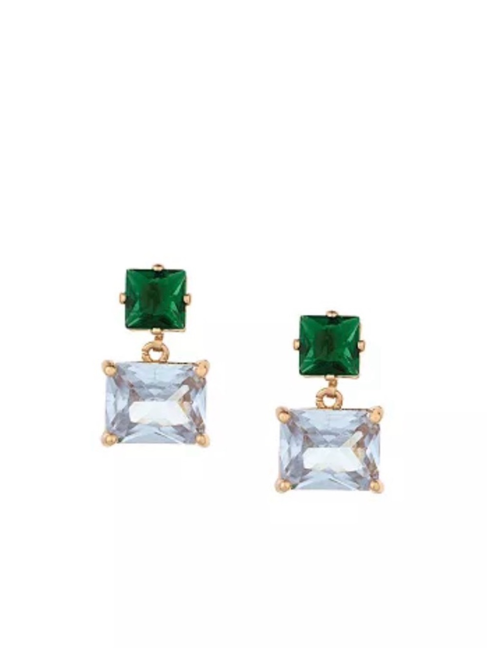 ettika Gold-Tone Emerald and Light Blue Square Drop Earrings
